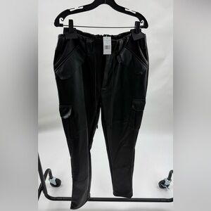 RtA Black Leather Cargo Pants with Relaxed Fit and Tapered Leg